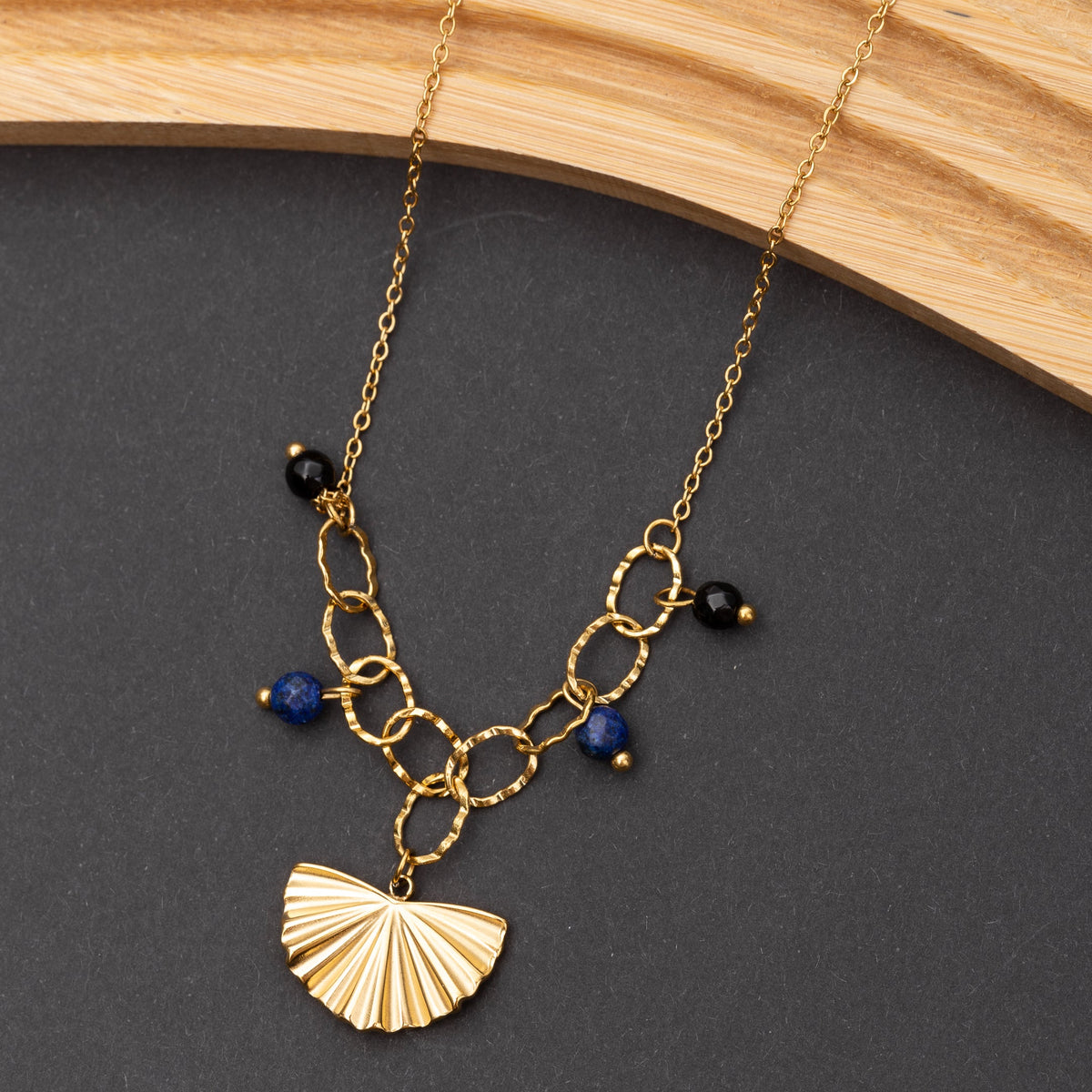 Collier Essence en acier inoxydable garanti - Pierre Lapis-Lazuli et Obsidiane