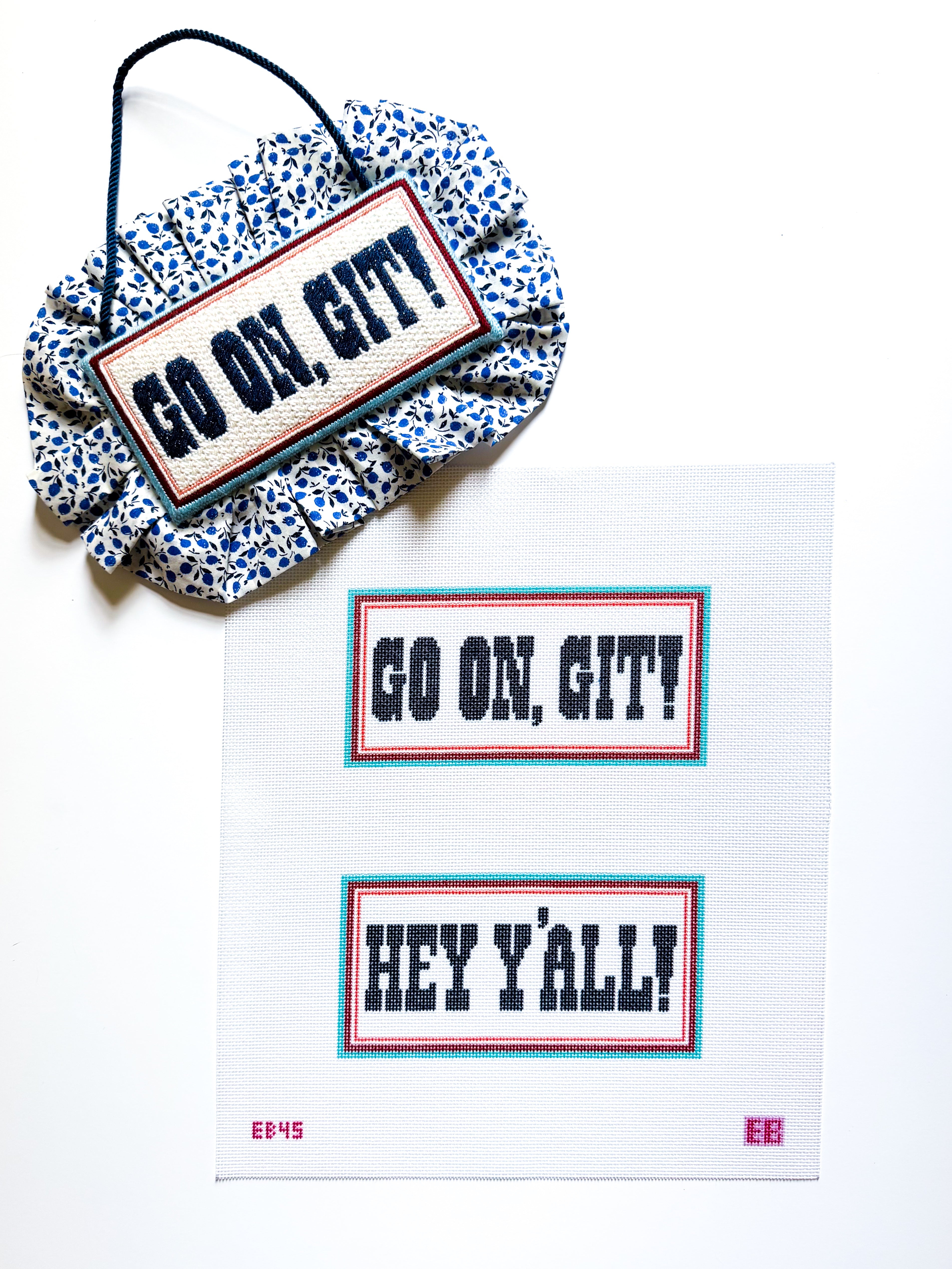 Hey Y'all & Go On Git two sided sign needlepoint canvas wholesale