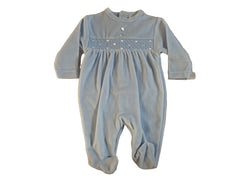 Pex Smocked Velour Sleepsuit Pale Blue