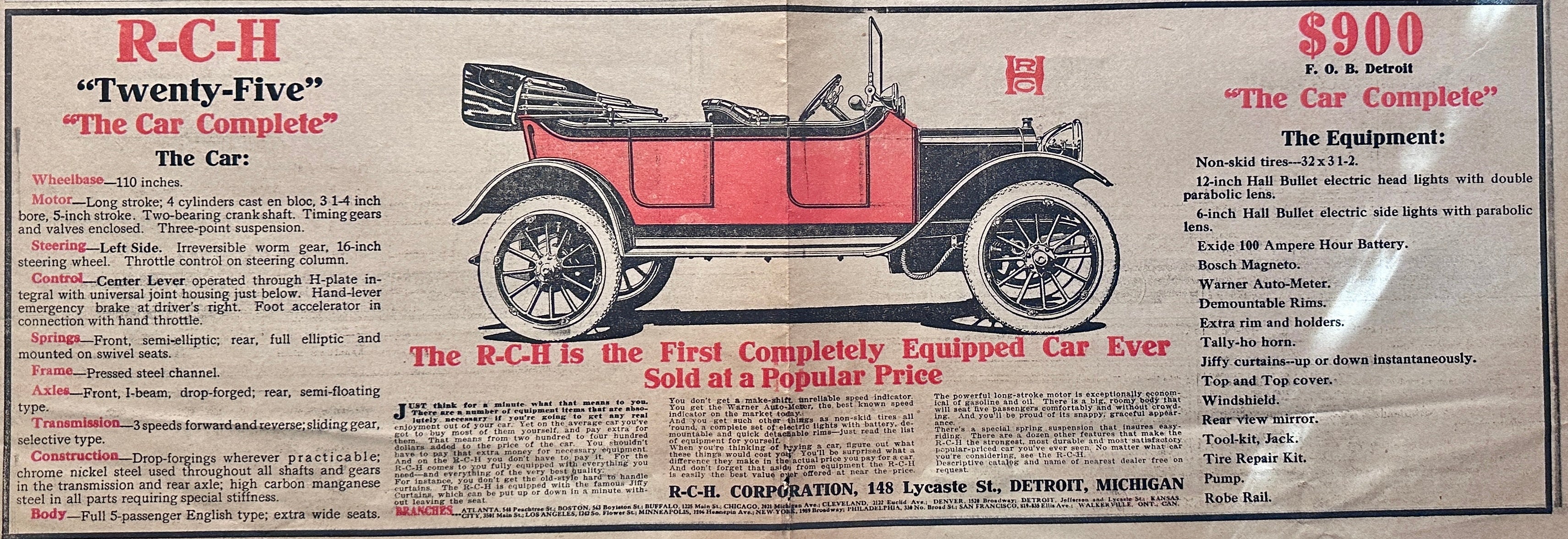1912 RCH "Twenty-Five" The Car Complete - Forgotten Automobile Marque Ad #1916