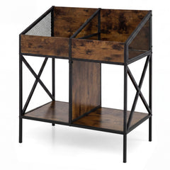 Industrial Magazine Books Record Holder with Metal Frame and Anti-tip Kits Holds up to 250 Albums-Rustic Brown