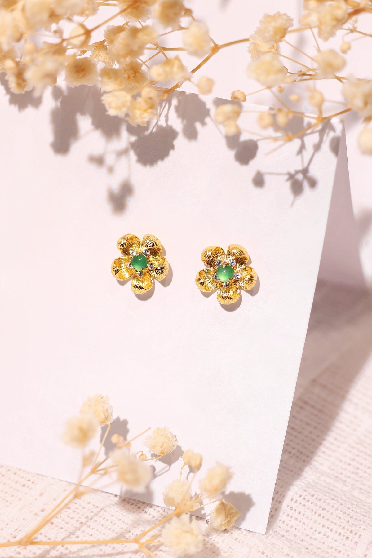 Jadeite Ear Studs in 18K Gold Plated