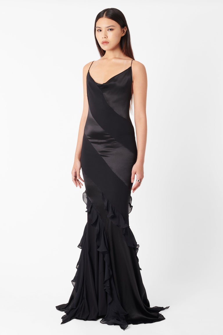 Winter Roberto Cavalli Dresses Roberto Cavalli Vintage Deadstock Black Silk Cowl Neck Maxi Gown