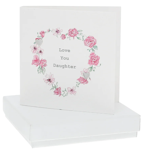 Love You Daughter Silver Heart Stud Earrings