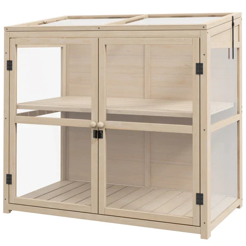 Houten kweekkas met verstelbaar dak | Kleur: Naturel | Afmetingen: 103x61x95/103 cm