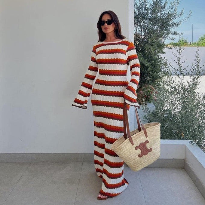 Lua Zigzag Pattern Crochet Open Back Maxi Dress - 2 Colors watereverysunday