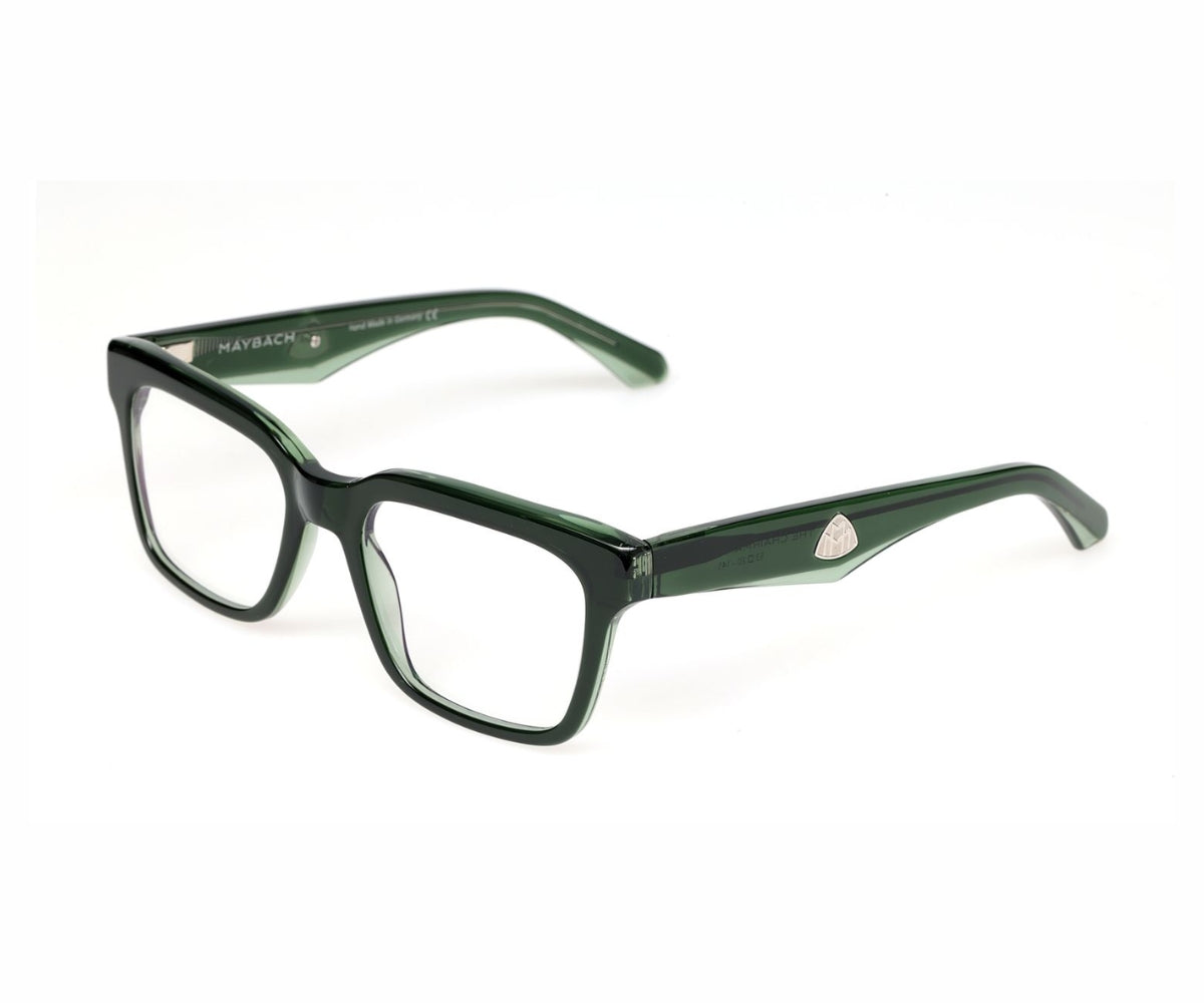 Maybach green acetate rectangular eyeglasses with clear lenses, designer frames for men and women