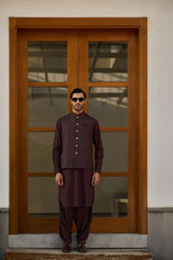 Deepak Perwani - Boski Linen Kurta Shalwar For Men - Coffee Brown - 2 Piece - Studio by TCS
