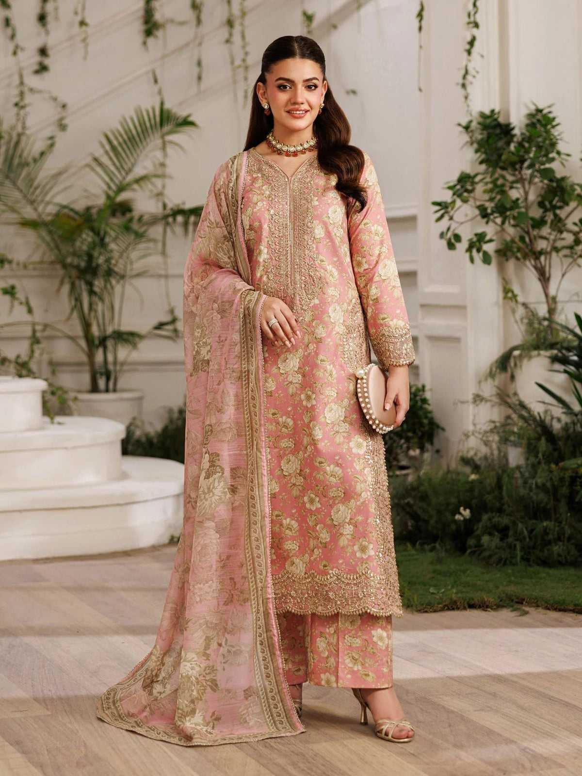Mohagni MSS6 3pc Printed Cotton Embroidered Suit with Monar Dupatta