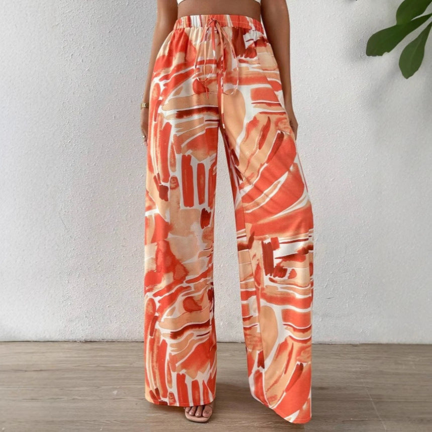 Carin | Dames Broek met Abstracte Print – Hoge Taille en Wijde Pijpen