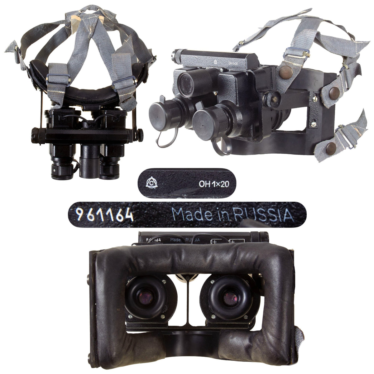 Original Russian Late Cold War Era OH 1x20 Night Vision Goggles Gen 1+ with Head Strap by Lytkarino Optical Glass Plant - Still Functional Original Items