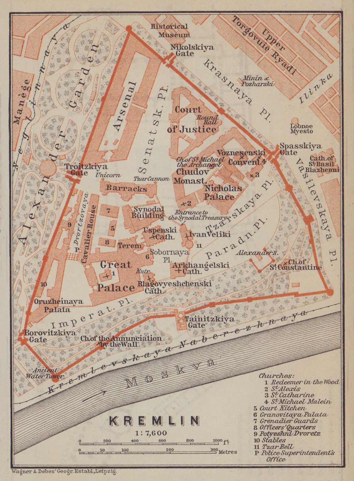 Kremlin ground/floor plan. Moscow, Russia. BAEDEKER 1914 old antique map chart