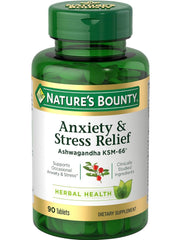 ASHWAGANDHA KSM-66 (Anxiety & Stress Relief) Anti estrés y promueve la relajación, Nature’s Bounty, 90 tabletas