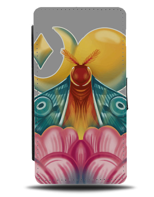 Colourful Moon Luna Moth Flip Wallet Phone Case Moons Shapes Moths Wings Floral P124