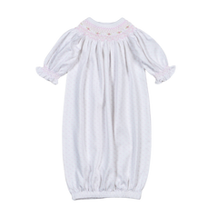 Sally Pink Dots Smocked Bishop Gown