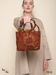 Maura - Borsa piccola shopping in pelle laserata cuoio