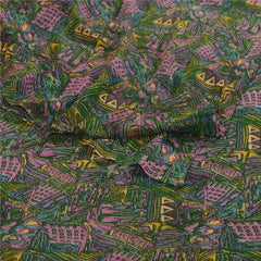 Sanskriti Vintage Green Saree Georgette Abstract Printed Sari 6 Yd Craft Fabric Create Dresses, Kaftan, Skirt, Projects, Quilting Felting