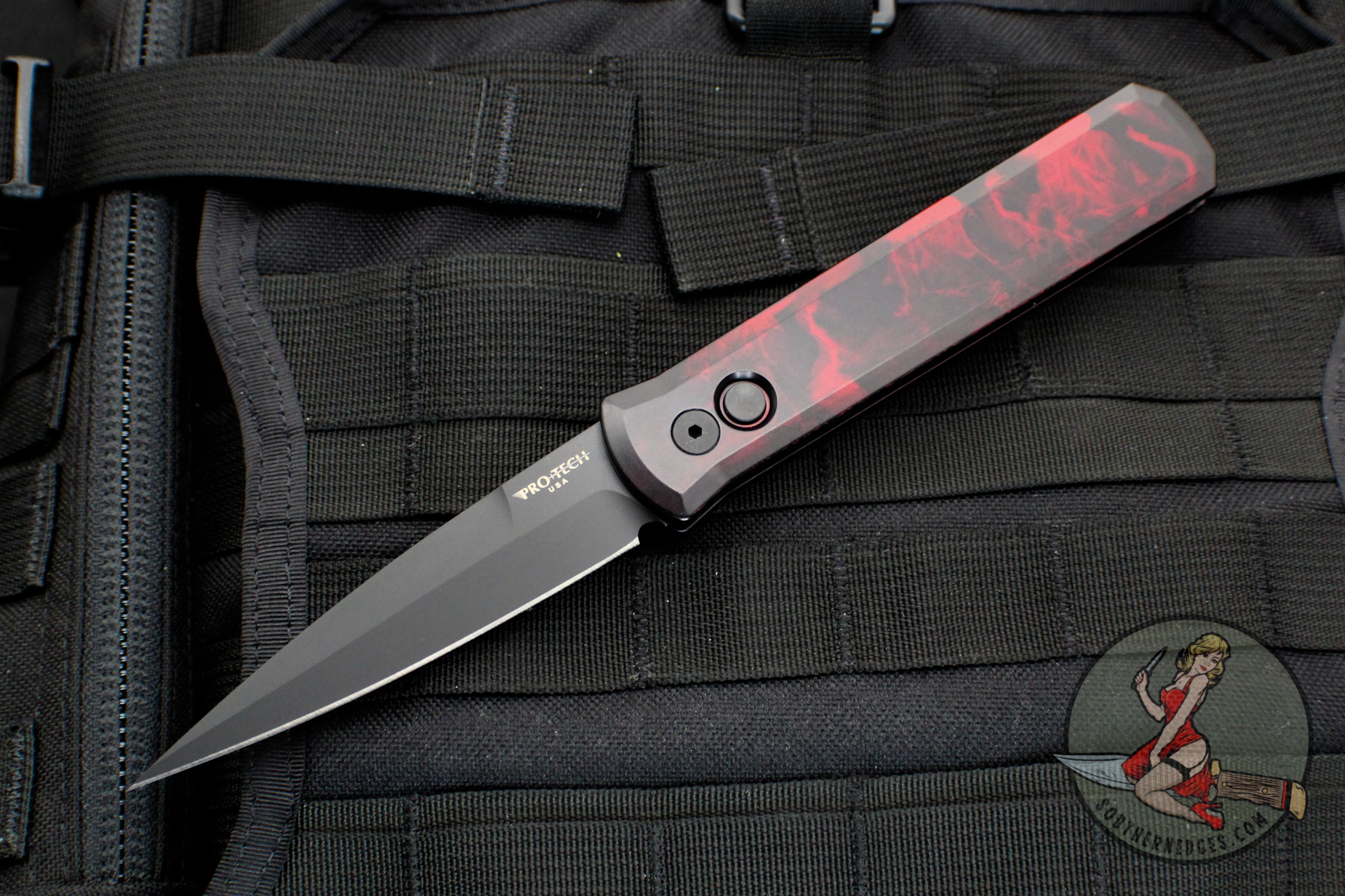 Protech Godfather Out The Side (OTS) Knife- EXCLUSIVE- Venom Red finish With Black Blade & HW 921-VENOM RED