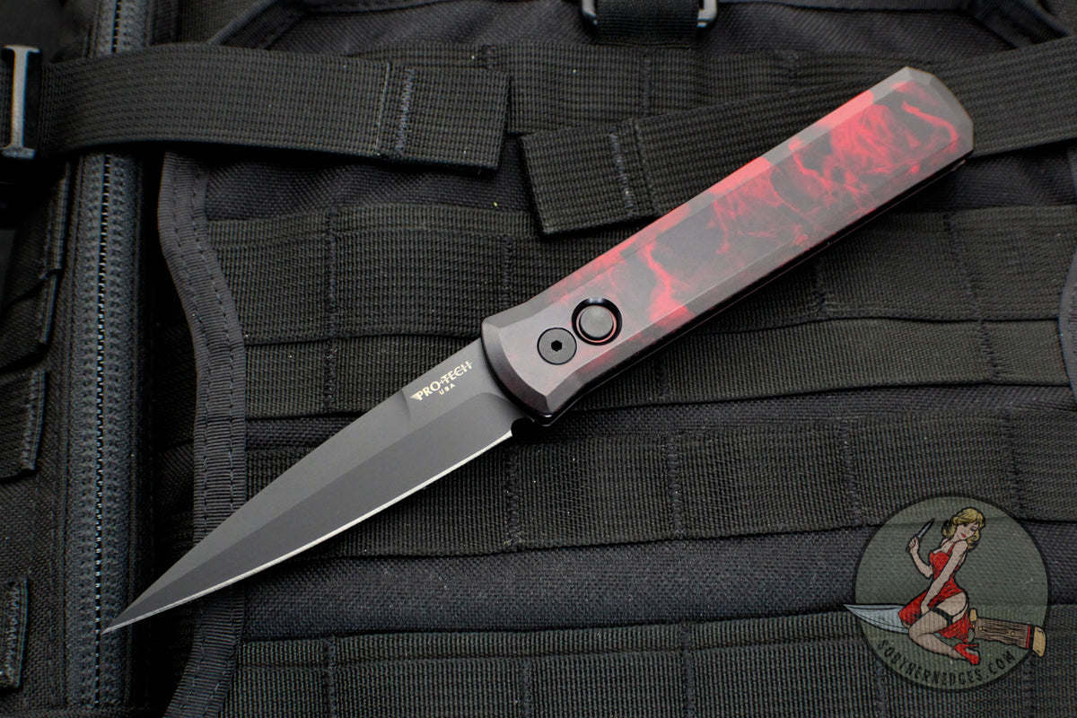 Protech Godfather Out The Side (OTS) Knife- EXCLUSIVE- Venom Red finish With Black Blade & HW 921-VENOM RED