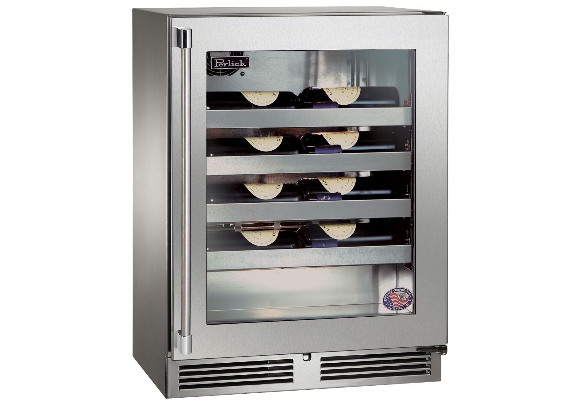 Perlick Signature Series 24" Shallow Depth Indoor Wine Reserve with Stainless Steel Solid Door Hinge Right with Lock