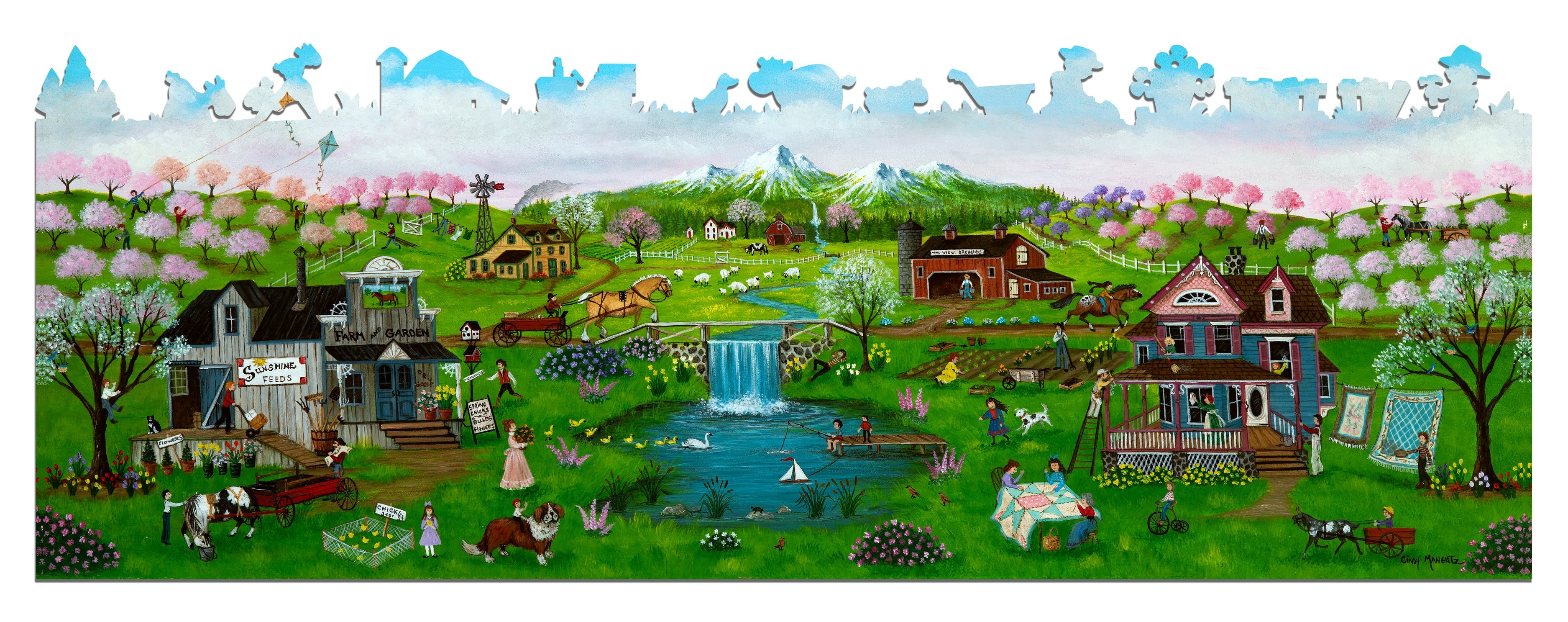 Artifact Puzzles - Cindy Mangutz Spring Farm Wooden Jigsaw Puzzle