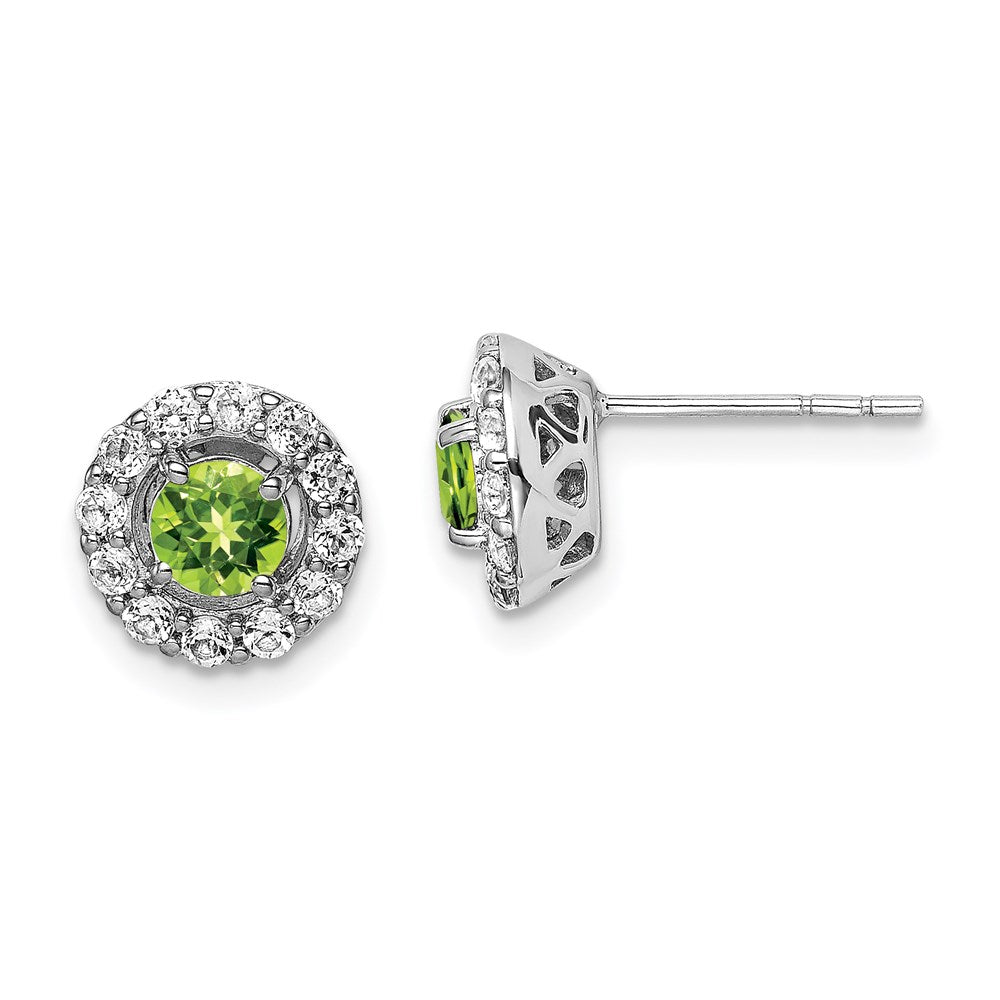 Sterling Silver Rhodium Plated White Topaz And Peridot Round Earrings