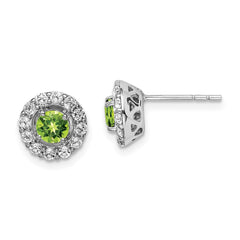 Sterling Silver Rhodium Plated White Topaz And Peridot Round Earrings