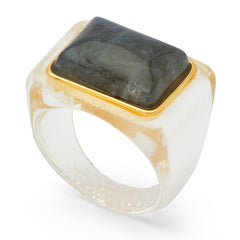 Clear Resin and Labradorite Block Ring
