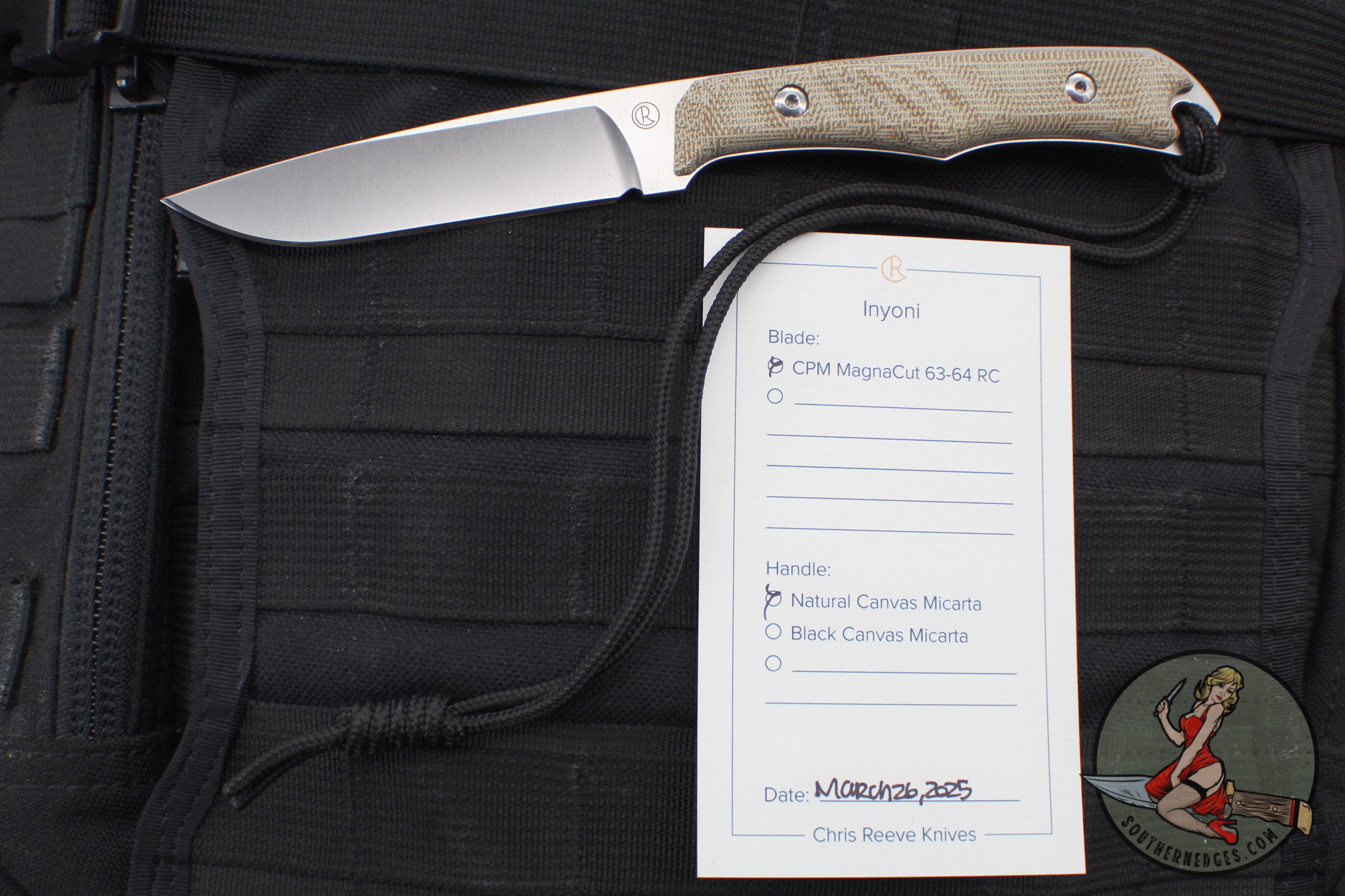 Chris Reeve Inyoni Fixed Blade- Drop Point- Natural Canvas Micarta Handle INY-1001