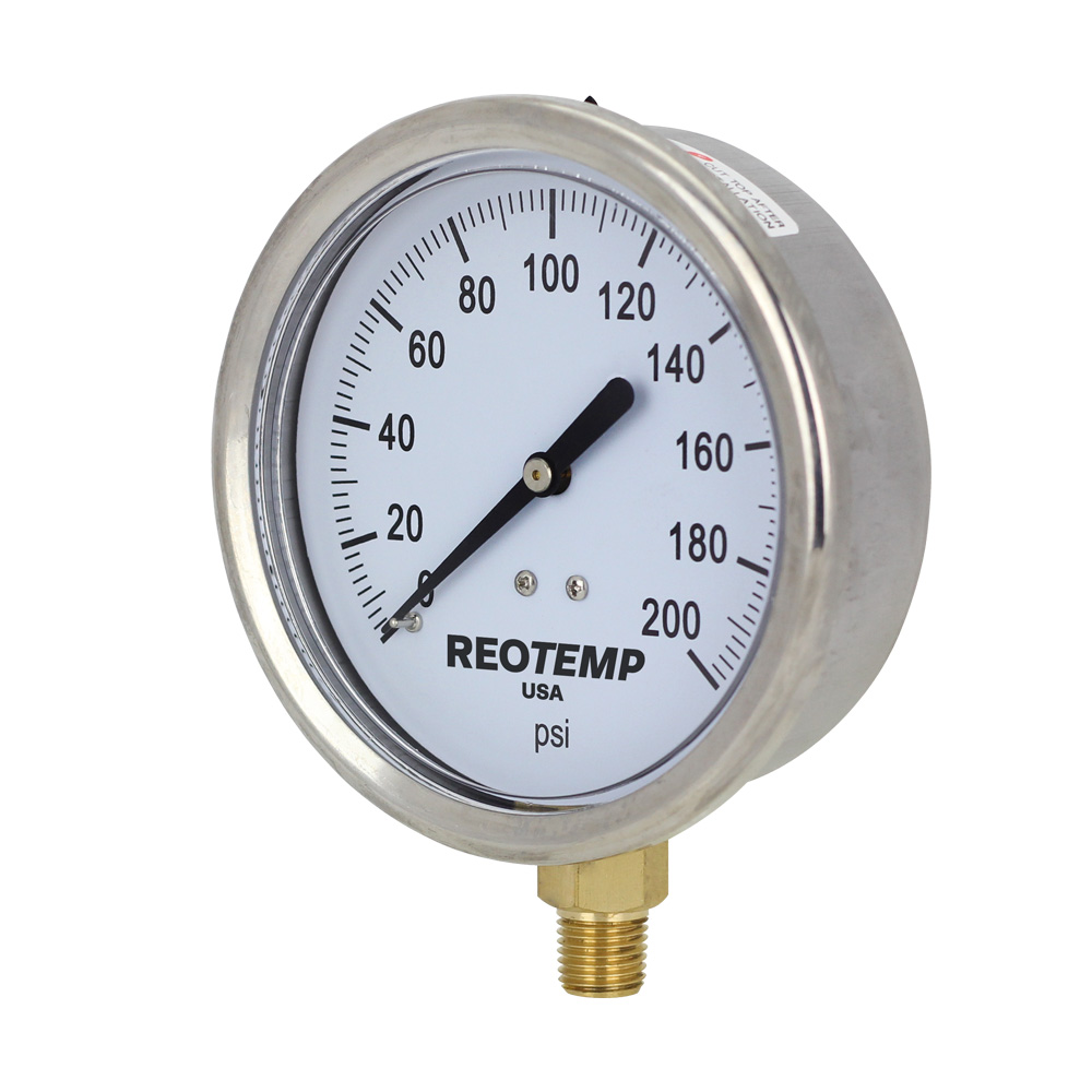 Reotemp PG35 0-200 PSI 1/2" NPT 3.5" Analog Pressure Gauge Glycerin Filled