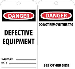 NMC RPT59-TAGS, DANGER DEFECTIVE EQUIPMENT, 6X3, UNRIP VINYL (PAK OF 25)