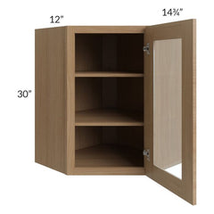 RTA Township Rift Oak 24" x 30" Diagonal Corner Wall Glass Door Cabinet with 2 Decorative End Panels