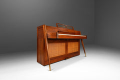 Rare Mid-Century Modern Baldwin Acrosonic Spinet Piano in Walnut, Brass & Cane, USA, c. 1960s-ABT Modern