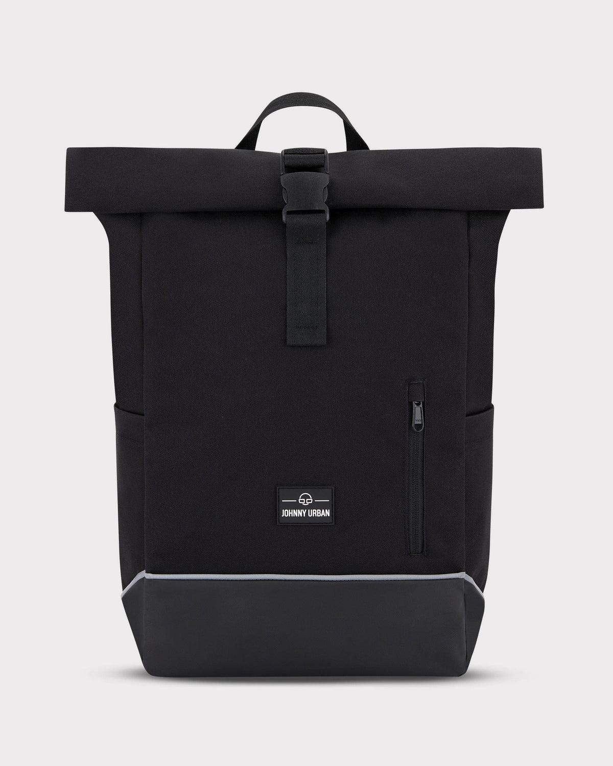 Schwarzer Rolltop-Rucksack 'Robin Medium' von Johnny Urban mit Frontreißverschluss und verstärktem Boden