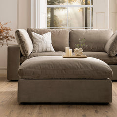 Lutyens Taupe Velvet Modular Sofa, Stool - daals