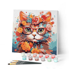 Mini Malen nach Zahlen mit Rahmen - Fantasie-Katze und Blumen