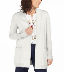 Cardigan feminino com frente aberta JM Collection, branco, tamanho X-S
