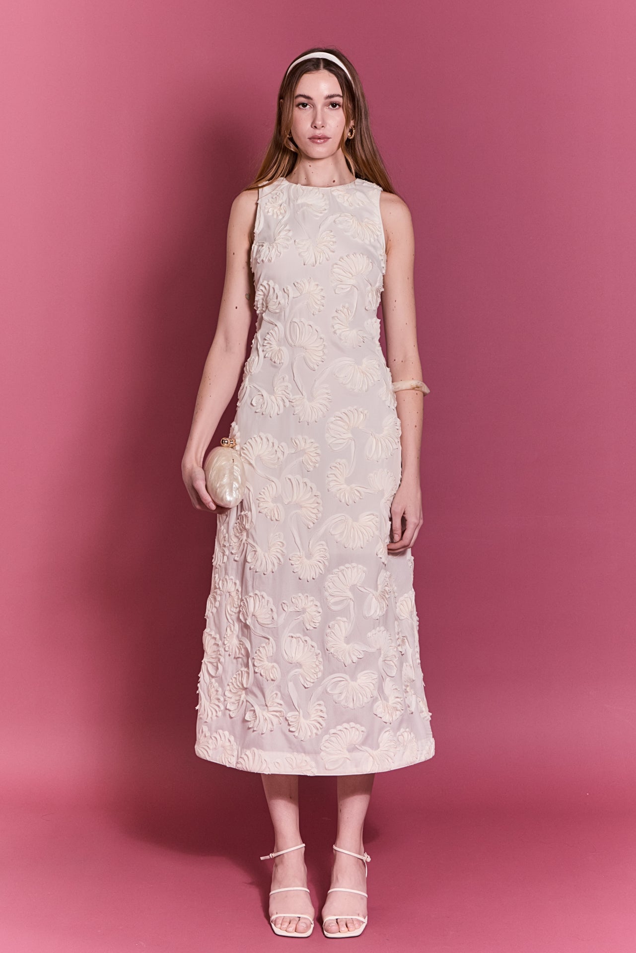 Textured Floral Sleeveless Midi Dress