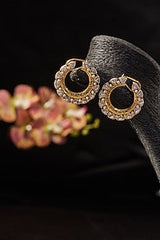 Gold Finish Pearl & Moissanite Polki Hoop Earrings In Sterling Silver