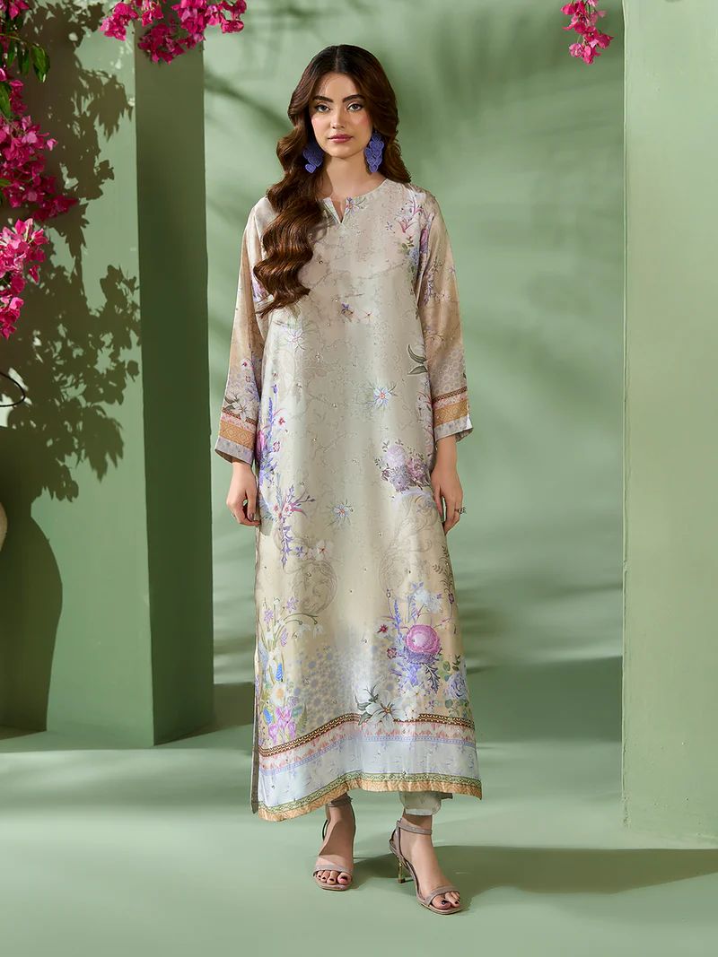 Sakeena SK7 Floral Silk Kaftan with Trousers – Ready to Wear 2pc Suit