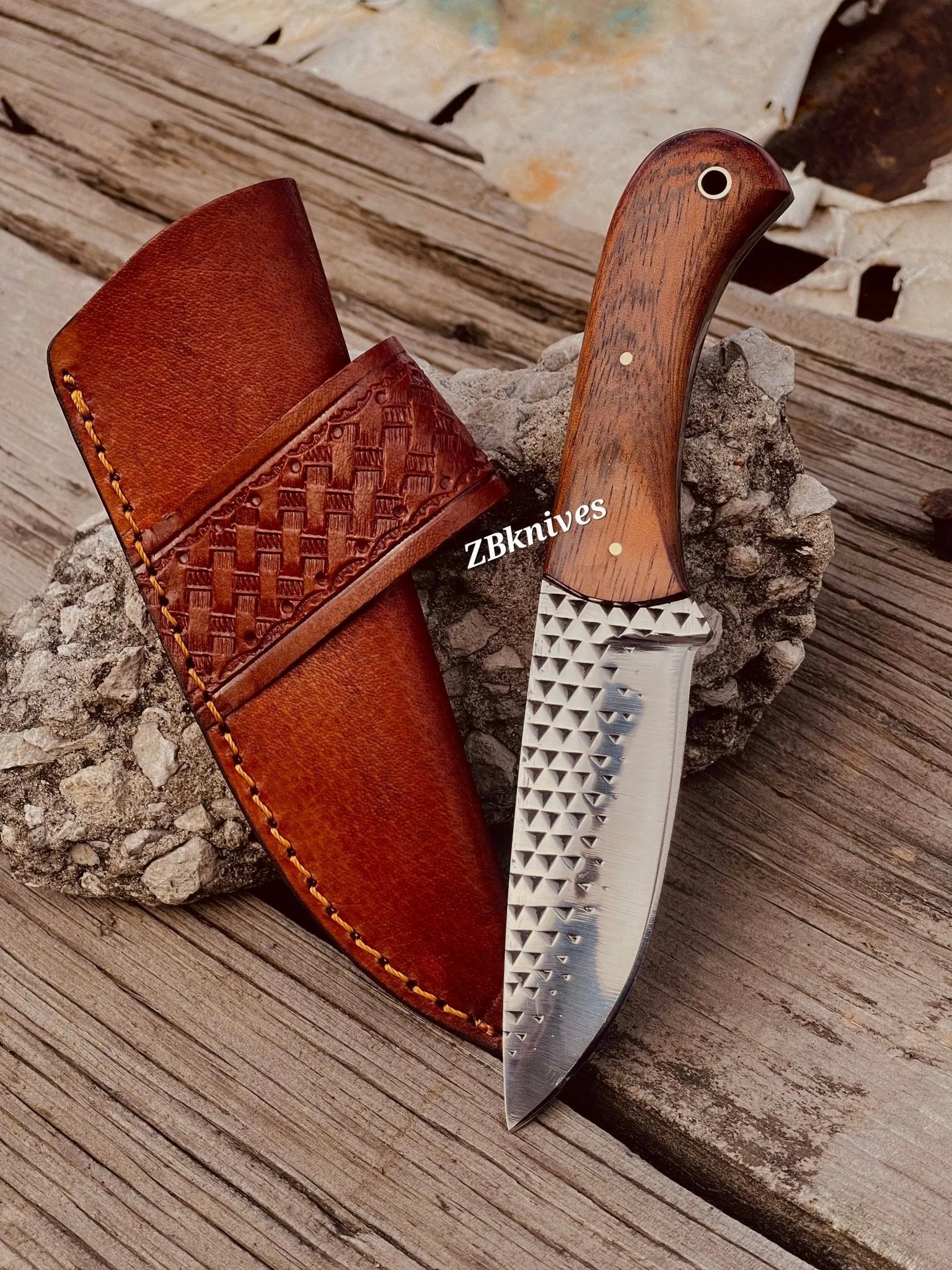 Skin Knife - Rasp Tool Steel Blade With Perfect Belt Sheath - ZB Knives Store