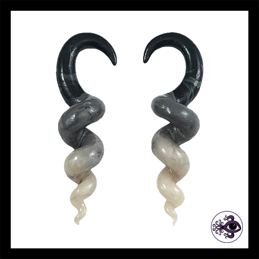 Spiral - Corkscrew -  4g 5mm Gray & Black - Handmade Clay Gauge Earrings