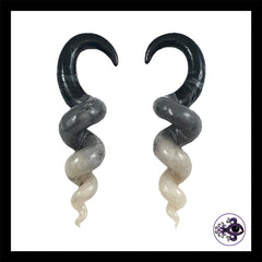 Spiral - Corkscrew -  4g 5mm Gray & Black - Handmade Clay Gauge Earrings