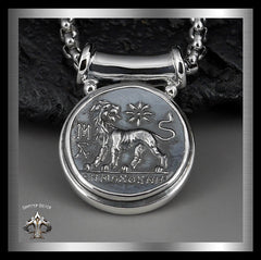 Sterling Silver Ancient Greek Lion Coin Design Pendant 1 - Biker Jewelry Club Sinister Silver Co.
