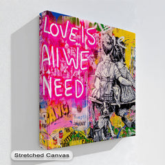 The layering effect in this street art collage canvas print creates depth with a mix of vibrant graffiti elements, embodying premium canvas decor.