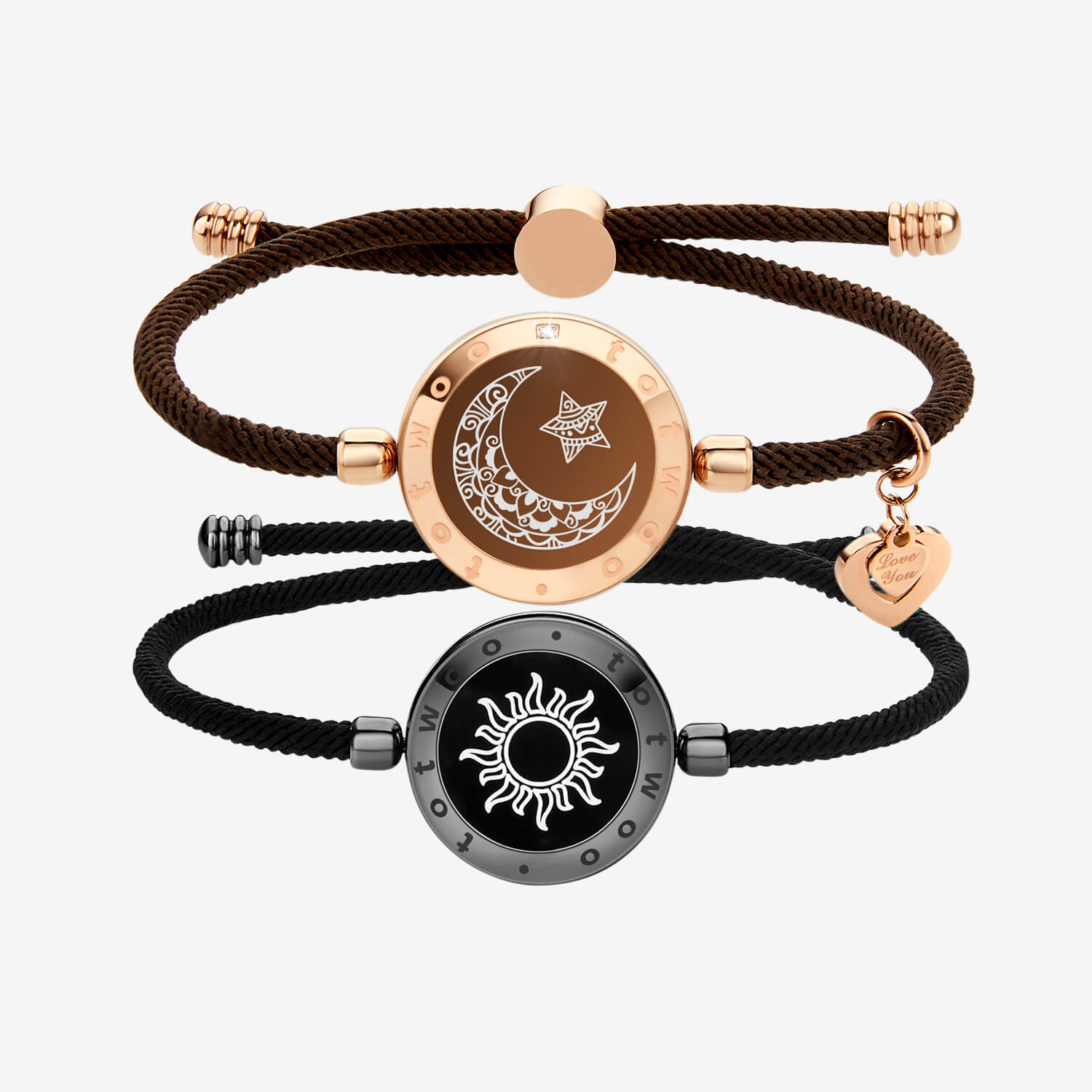 Sun & Moon Touch-Armbänder mit Milan-Seil (Schwarz + Braun)