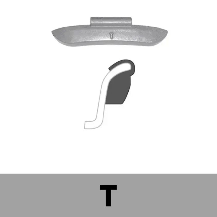 MT-RSR Clip-On WW - T Profile 0.25 oz, Box of 25 - Lead "Grey" WW-PB-T-E025