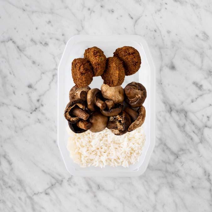 100g Baked Falafel 50g Mushrooms 200g Basmati Rice
