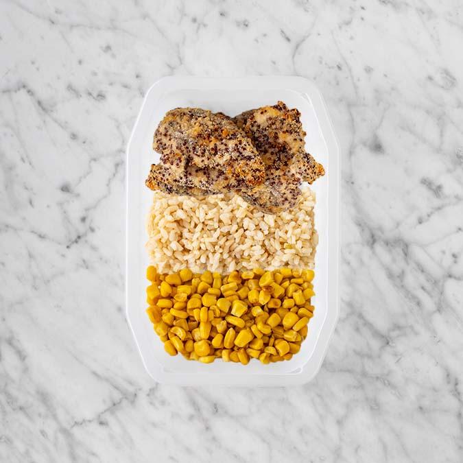 150g Crusted Chicken 200g Brown Rice 50g Corn