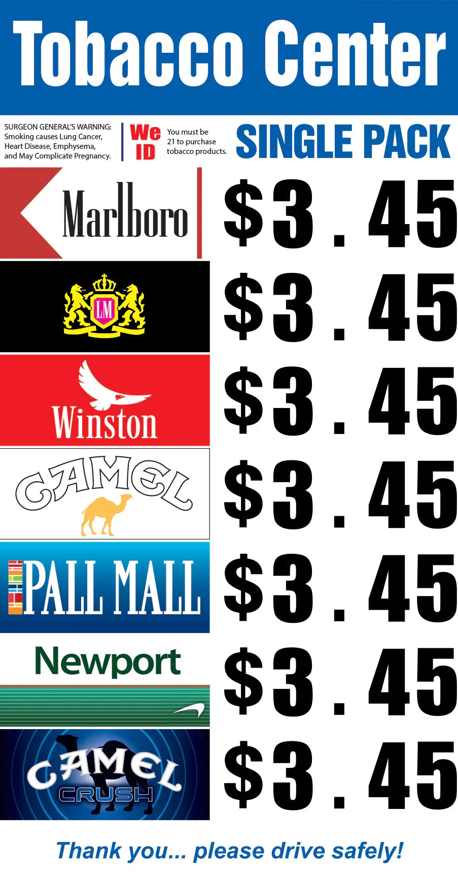 list of cheap cigarette brands Cigarette Price Signs
